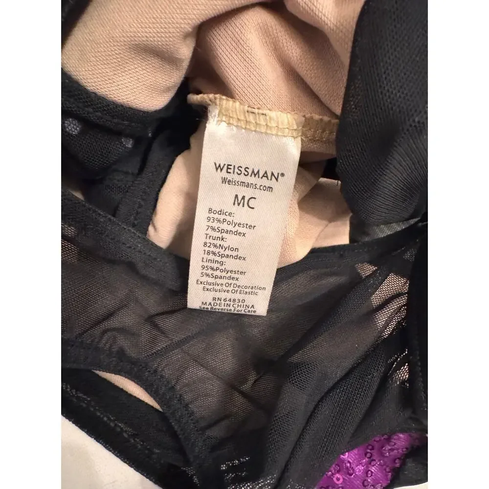 Weissman Purple and Black Mesh Unitard Size MC Medium Child Lined Stones
